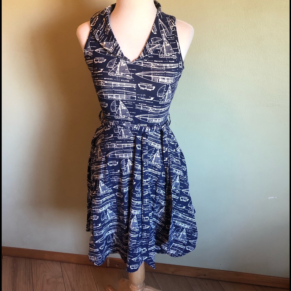 EFFIE’S HEART Blue Sailboat Sleeveless Dress, Mint condition, Size Small S